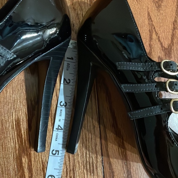 RACHEL ZOE Sam black patent leather 3 strap heeled pump point toe size 10 - Picture 10 of 17